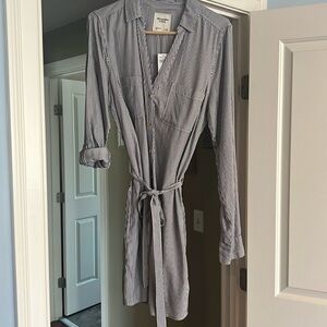 Abercrombie blue/white striped button up shirt dress size LT